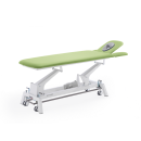 Stół do masażu i rehabilitacji Gymna.GO D4 w kolorze zielonym, z regulowanym zagłówkiem i hydraulicznym podnośnikiem.