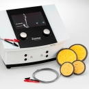 VacoS Zimmer – aparat do terapii podciśnieniowej z akcesoriami i przewodami elektrostymulacyjnymi.