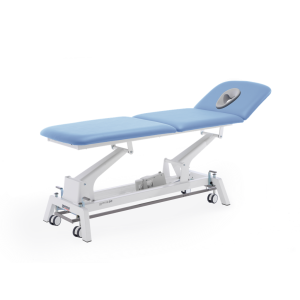 Stół do masażu i rehabilitacji Gymna.GO T3x w kolorze niebieskim, z elektryczną regulacją wysokości.