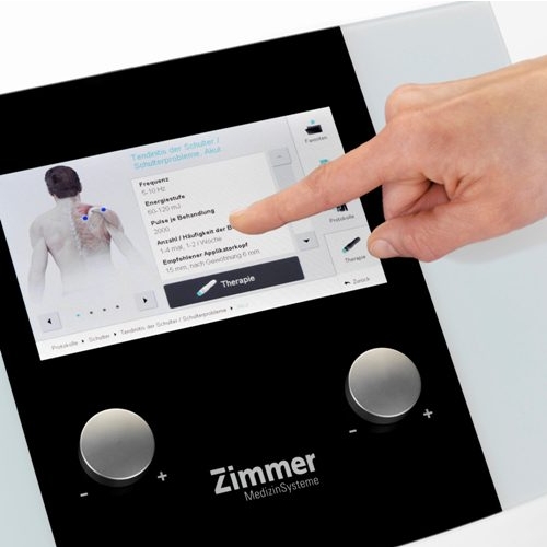 Ekran ustawień terapii aparatu enPuls – parametry częstotliwości i intensywności.