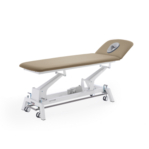Stół do masażu i rehabilitacji Gymna.GO D2 w kolorze beżowym, z elektryczną regulacją wysokości.