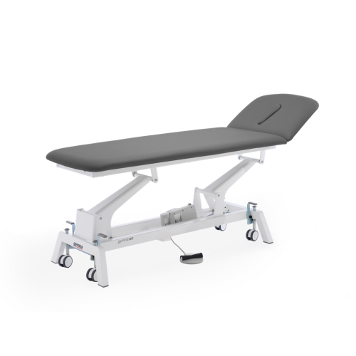 Stół do masażu i rehabilitacji Gymna.GO D2 w kolorze szarym, z regulowanym zagłówkiem.