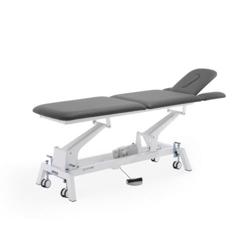 Stół do masażu i rehabilitacji Gymna.GO T5x w kolorze grafitowym z hydrauliczną regulacją wysokości.