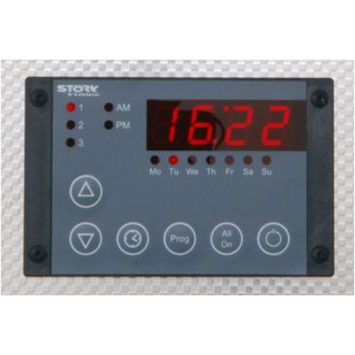 Cyfrowy panel sterujący mieszalnika borowinowego z wyświetlaczem LED.