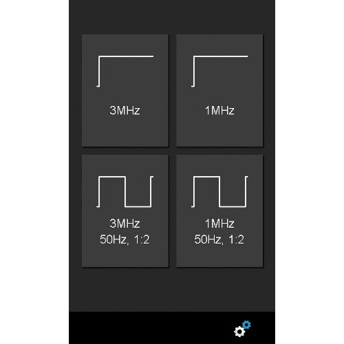 Panel ustawień SonoOne – tryby pracy i częstotliwości ultradźwięków.