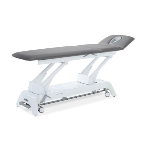 Stół do masażu i rehabilitacji Gymna.PRO w szarej tapicerce z otworem na twarz.