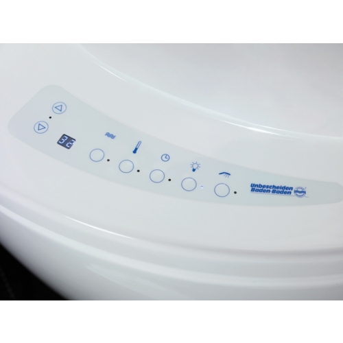 Panel sterowania wanny Vichy Prestige z funkcjami temperatury i oświetlenia LED.